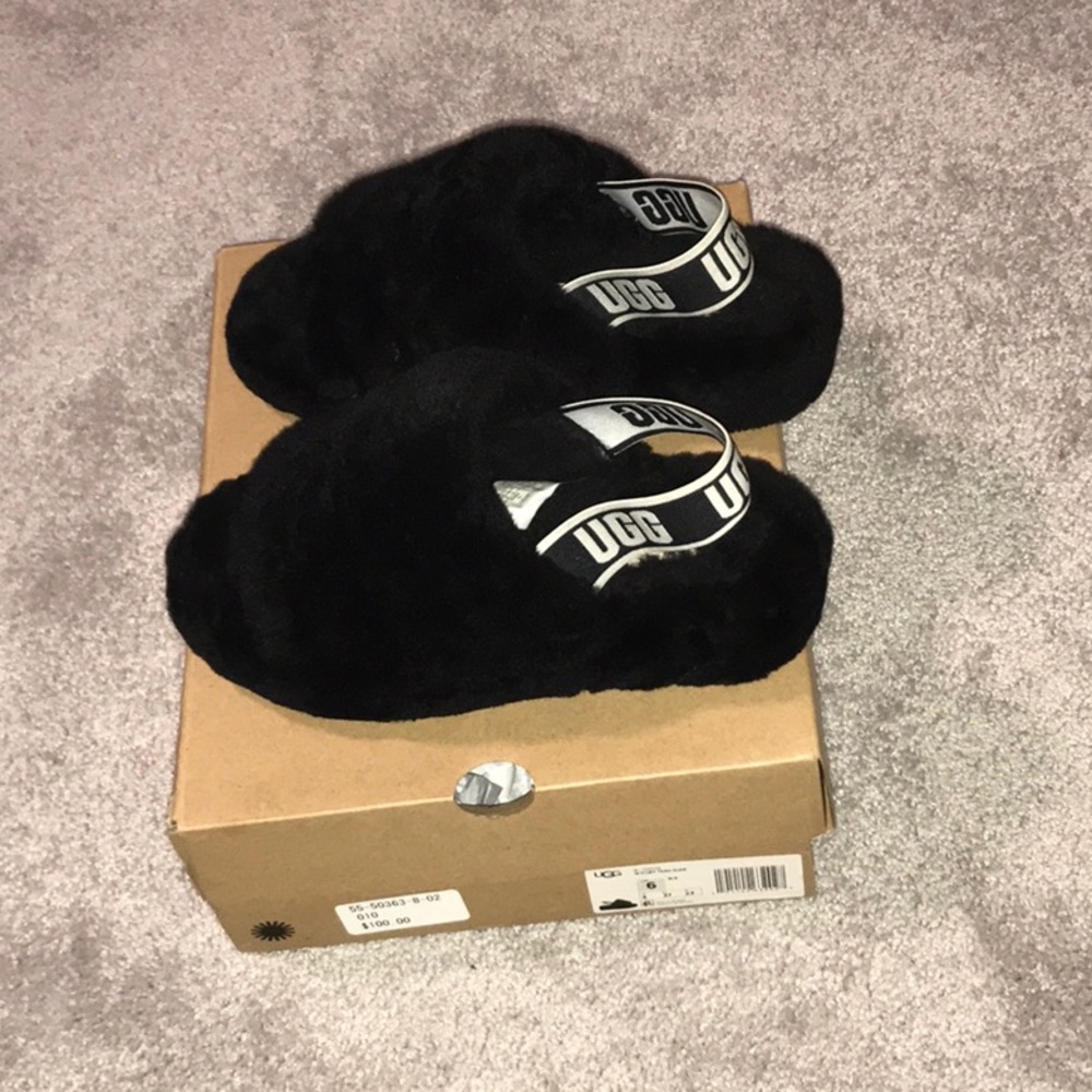 BLACK UGG FLUFF SLIDE